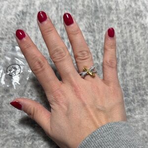 Elegant Gold and Silver Bow Ring